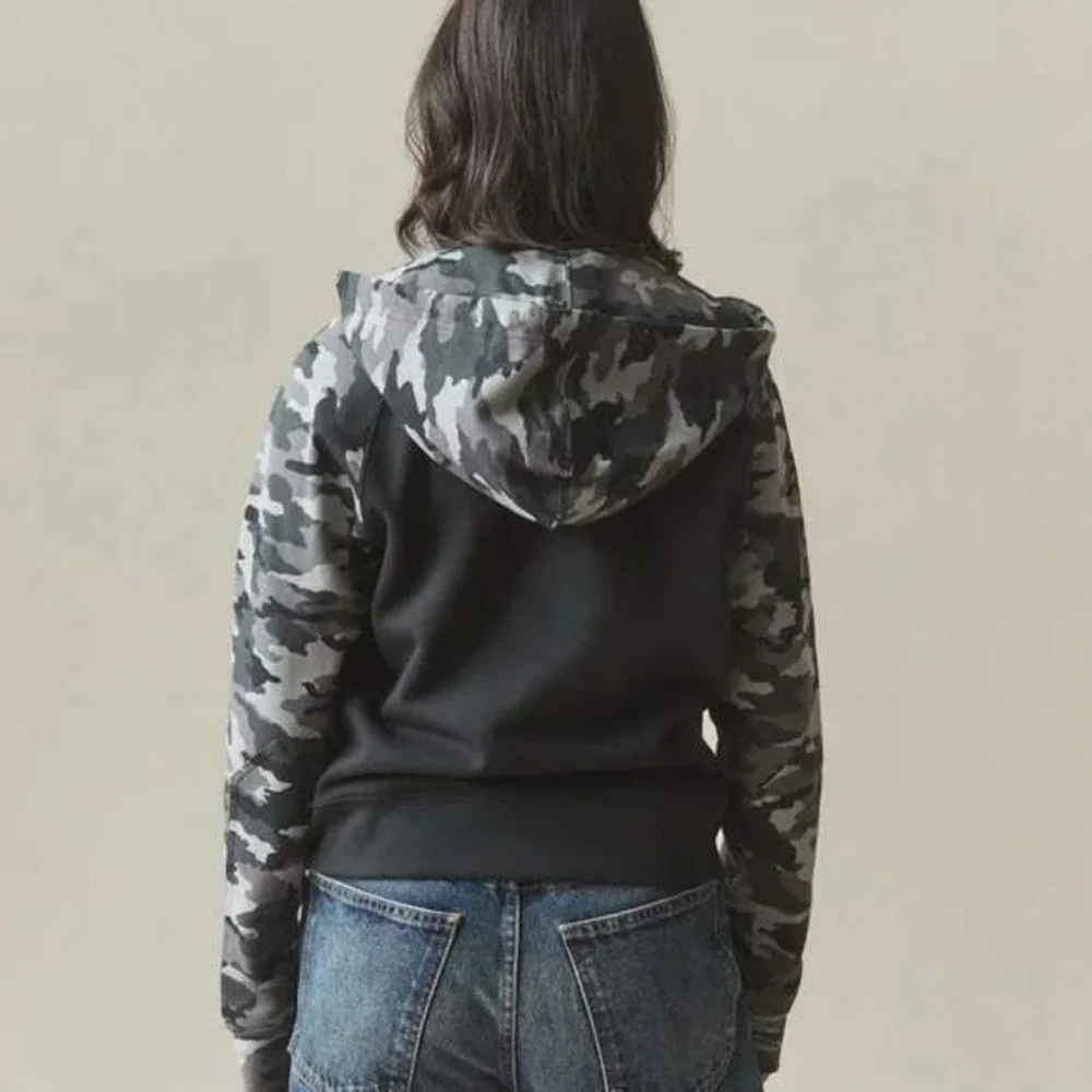 NEW American Giant Womens Raglan Classic Zip 2.0 Hoodie Sweatshirt Black Camo XL